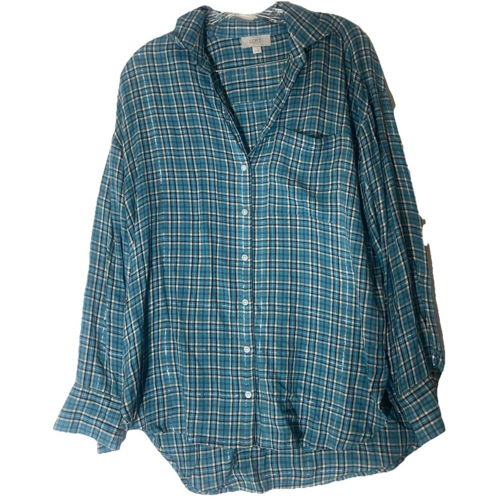 Loft Blue Black And White Button Up Shirt Size XS - Picture 1 of 7